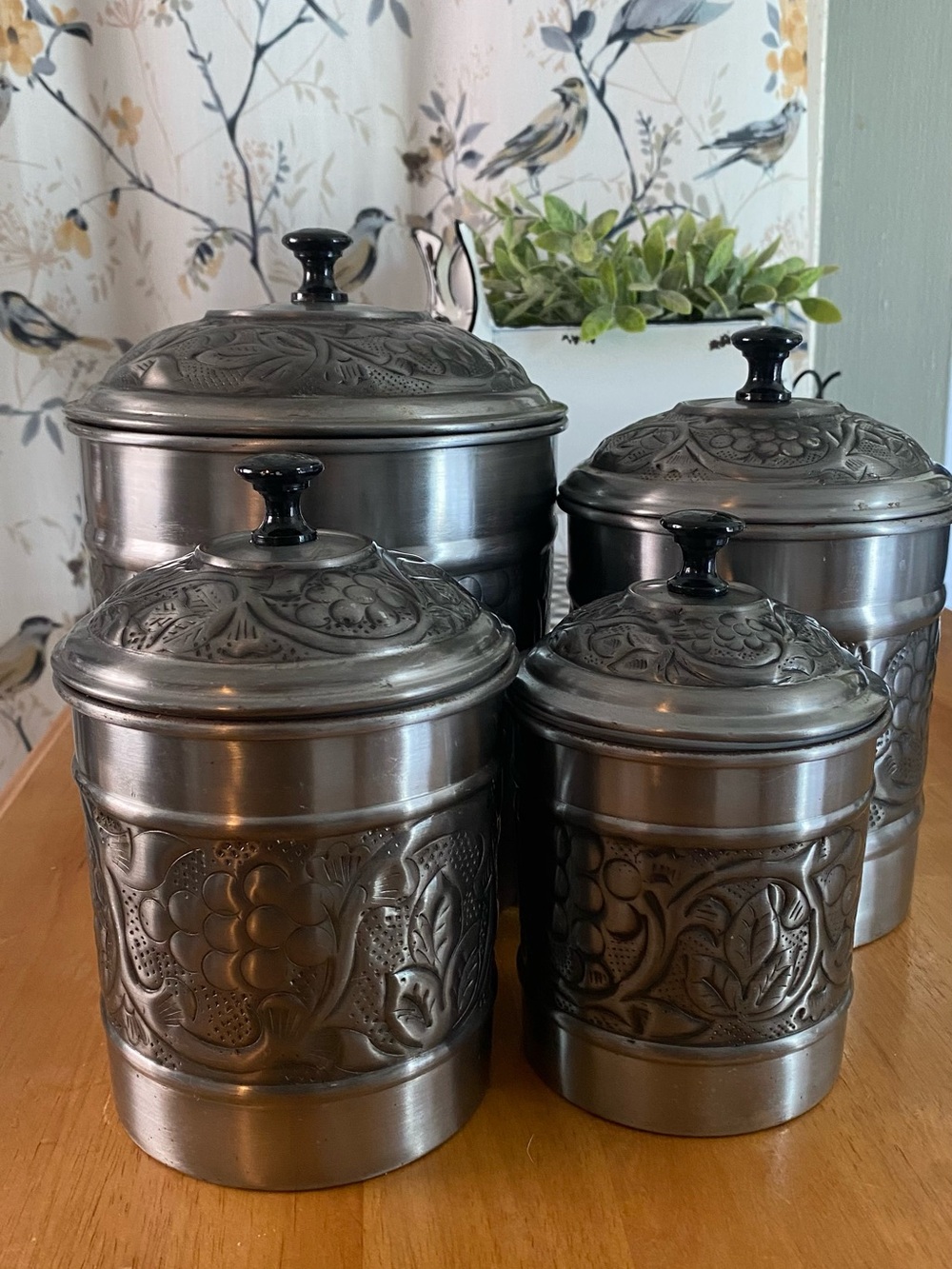 Heritage Embossed Metal Canister Set in Silver-Tone